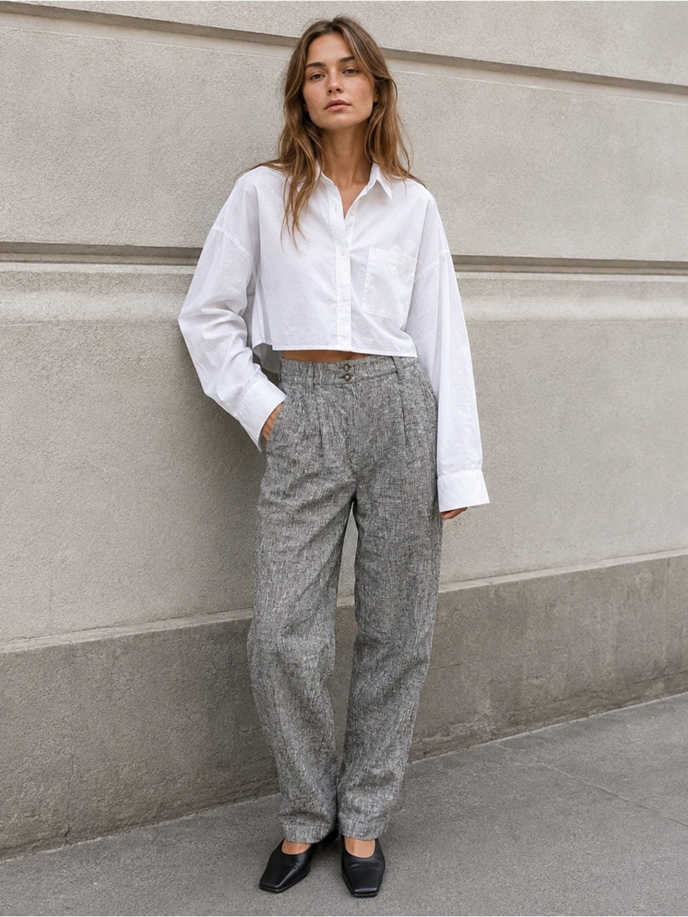 Garnet Hill 100% Linen Gray Pinstripe Pleated Pants Size 6 Copenhagen Minimalist